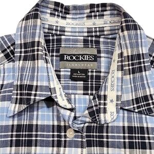 Rockies Men's Casual Blue and Black Plaid Shirt 100% cotton